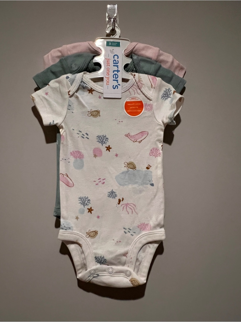 Carter's Girls' White Ocean Print One-Piece Bodysuit - 3 Pack